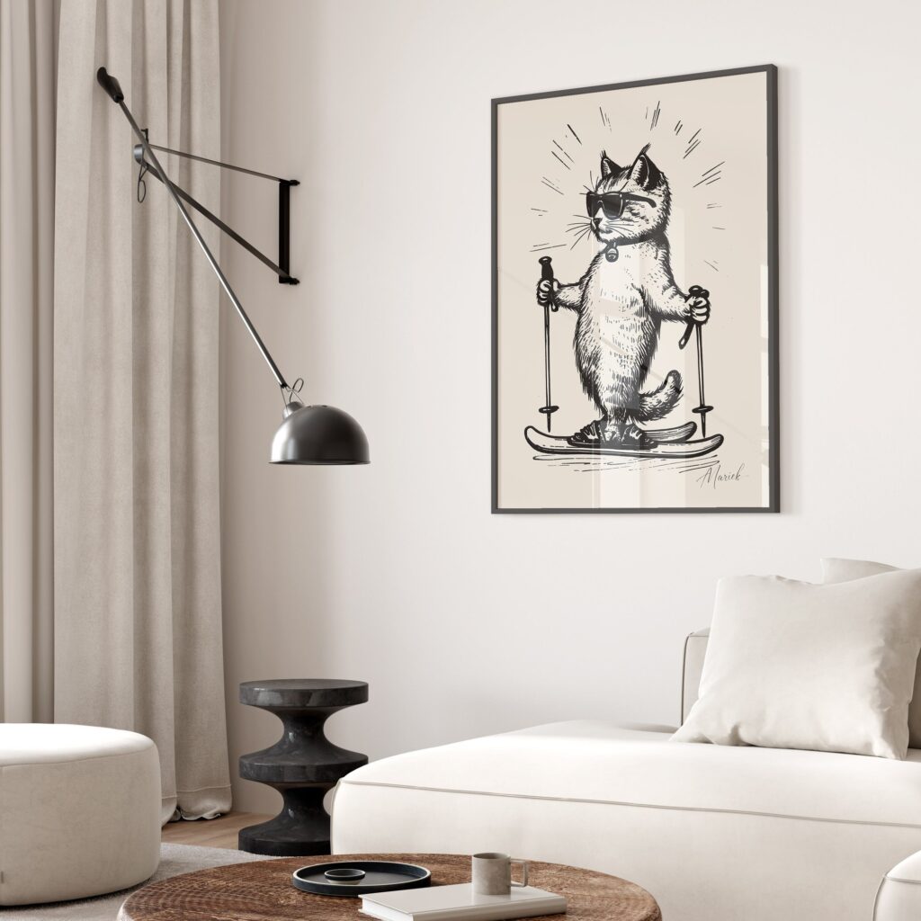 Skiing Cat Art Print