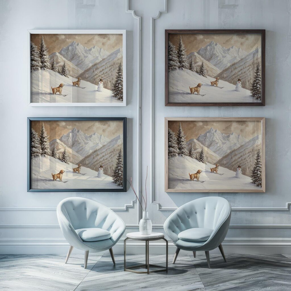 Skiing Dogs Winter Art Print