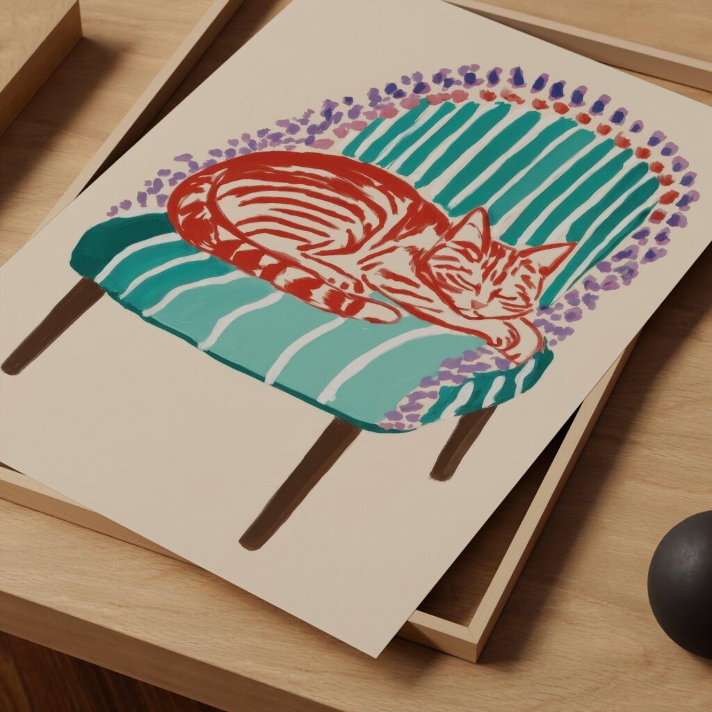 Sleeping Cat on Chair Print