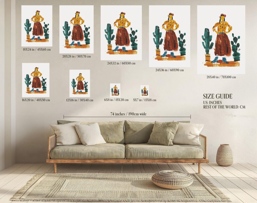 Southwestern Cowgirl Cactus Folk Art Print
