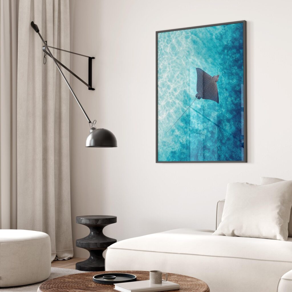 Spotted Eagle Ray Gliding Over a Turquoise Reef Print