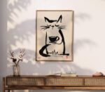 Sumi-e Coffee Cat Print