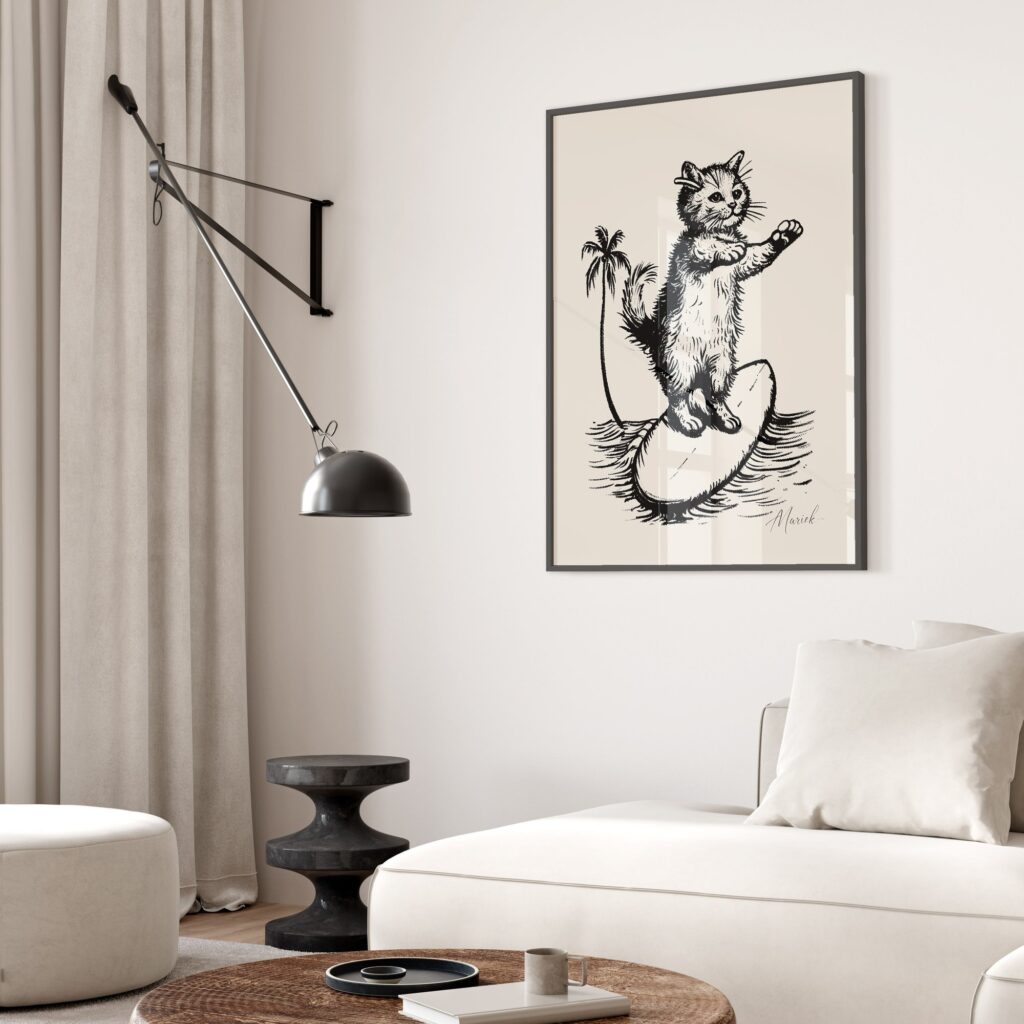 Surfing Cat Print
