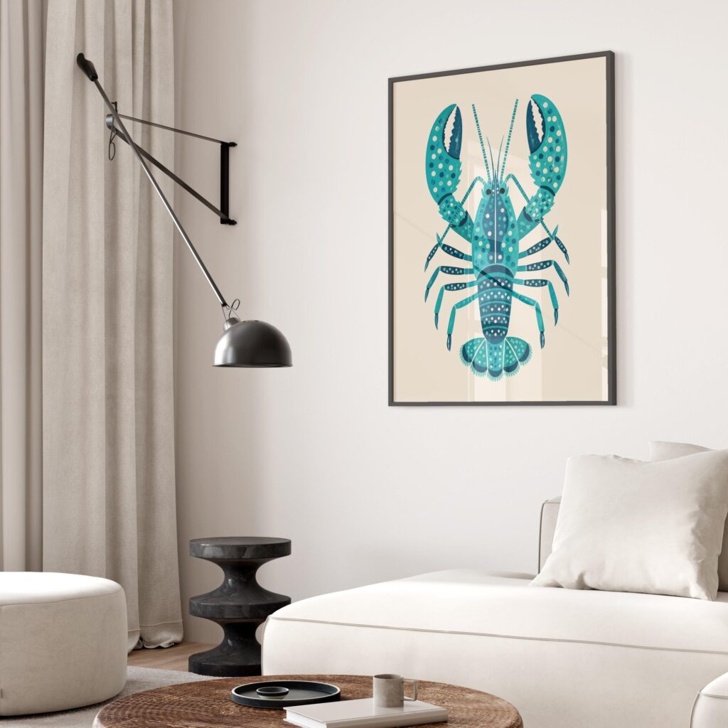 Teal Lobster Folk Art Print