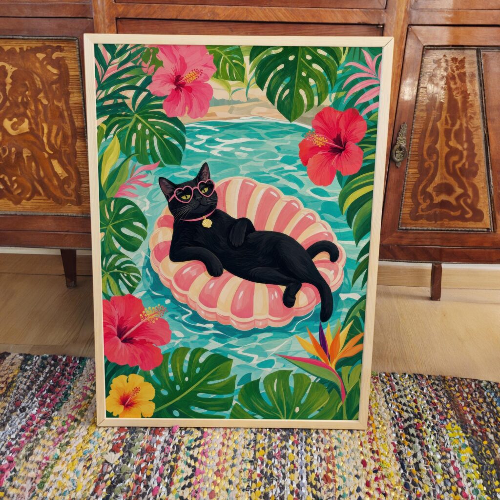 Tropical Black Cat Pool Float Print
