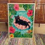 Tropical Black Cat Pool Float Print