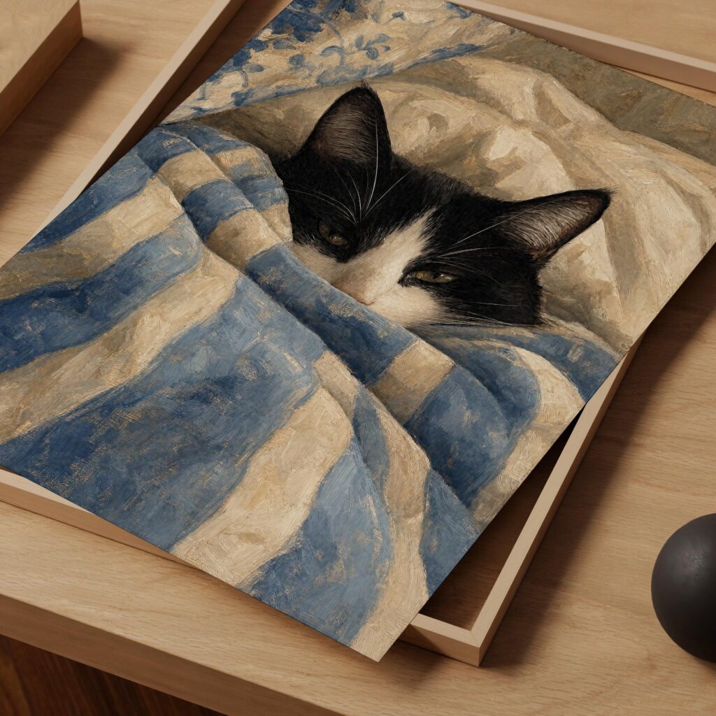 Tuxedo Sleeping Cat Print