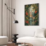 Two Caracals in a Tropical Jungle with Hibiscus Print