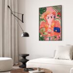 Two Flamingos Drinking Spritz on a Tropical Terrace Print