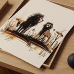 Two Lions Print Savanna Sketch Wall Art