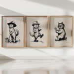 Vintage Cat Illustration Prints Set