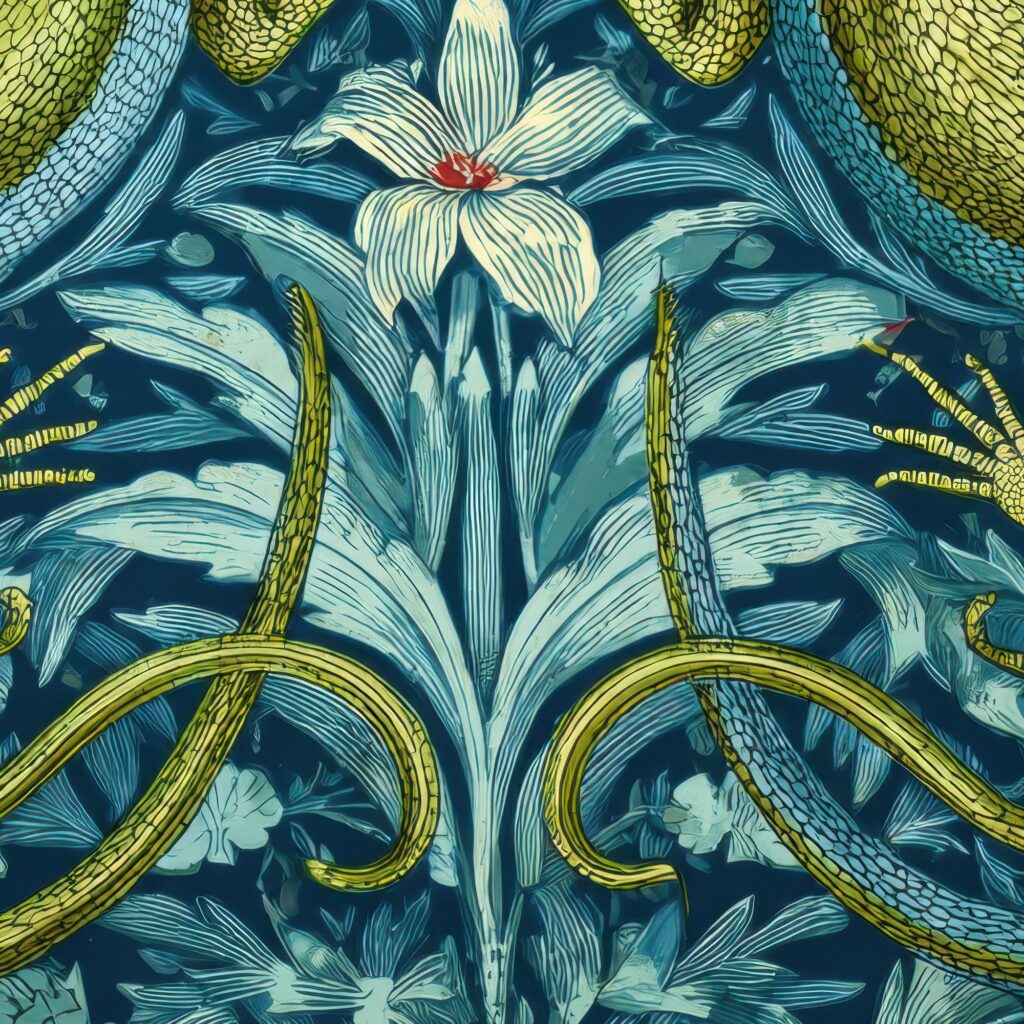 Vintage Green Lizard William Morris Style Poster