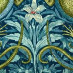 Vintage Green Lizard William Morris Style Poster