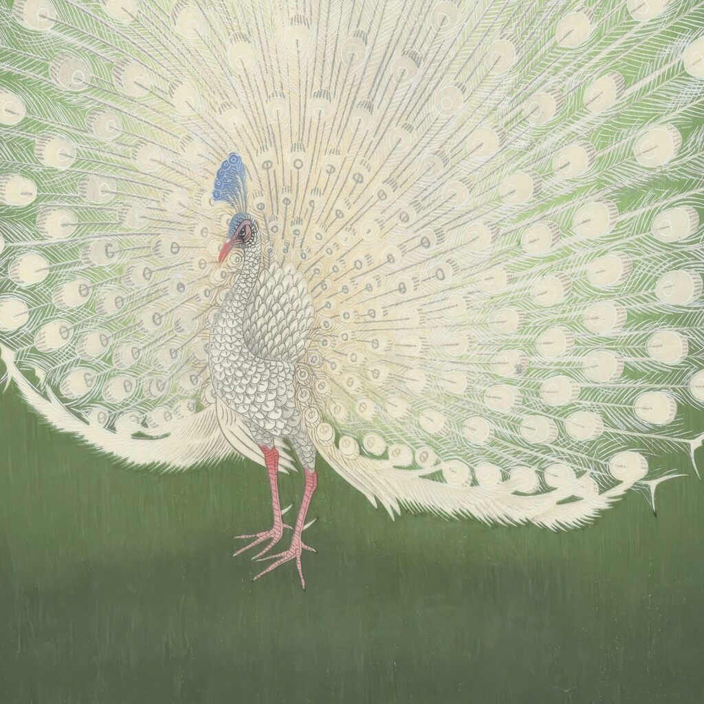 Vintage Japanese White Peacock Print