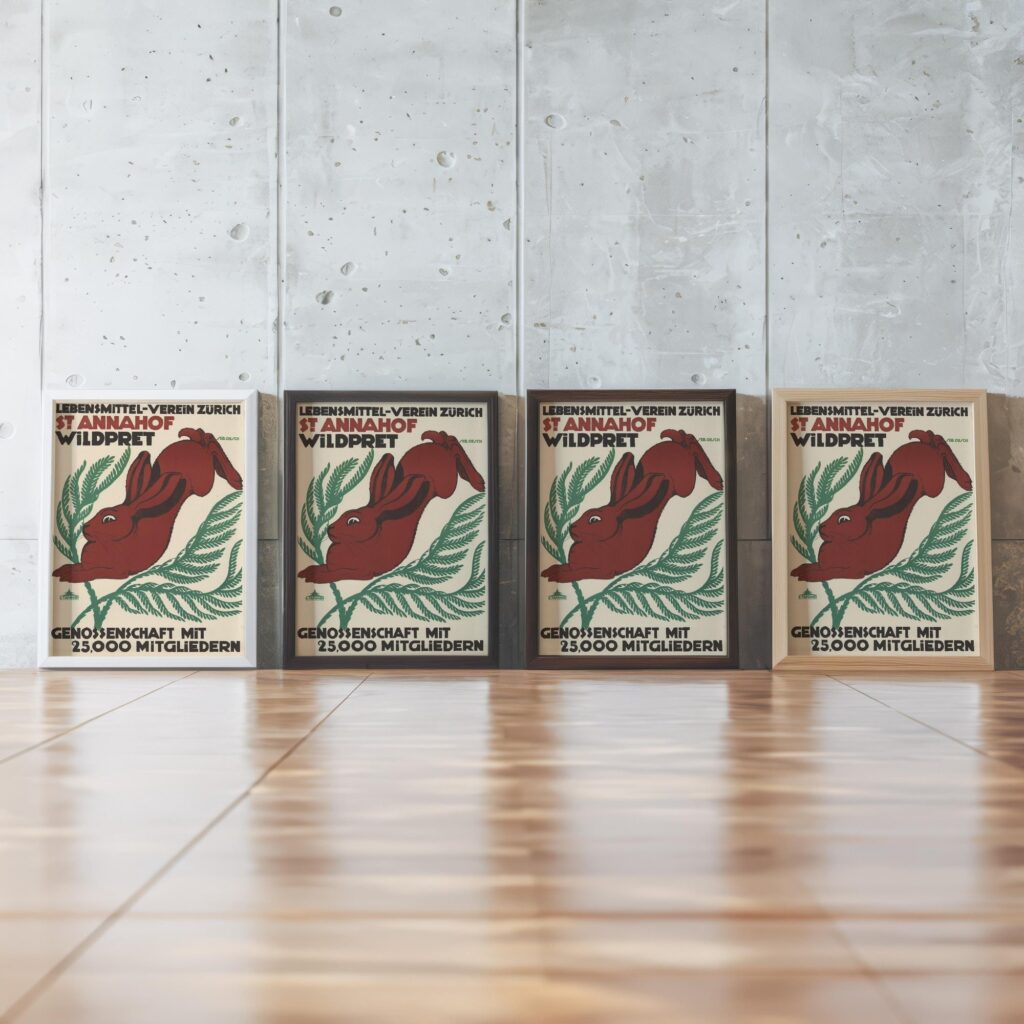 Vintage Swiss Rabbit Art Nouveau Poster