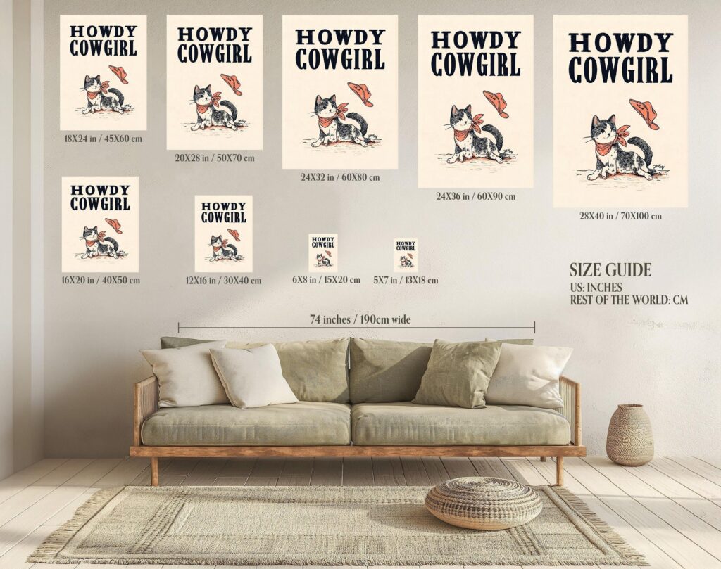 Western Cat Howdy Cowgirl Art Print