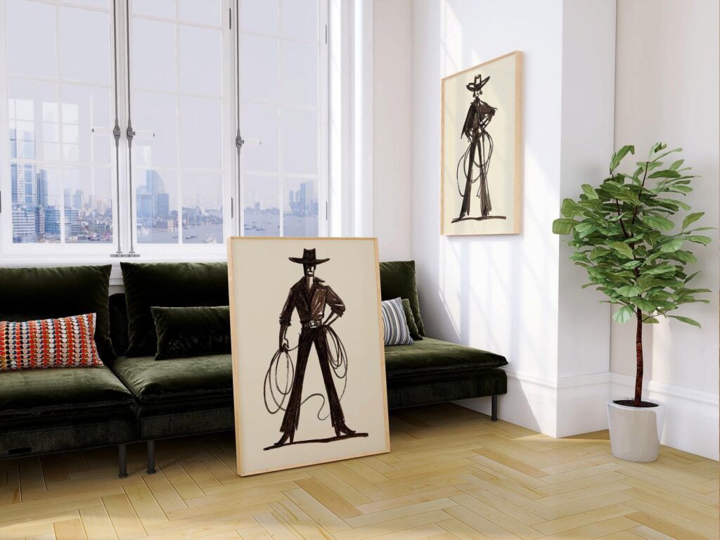 Western Cowboy Cowgirl Set of 2 Southwestern Rodeo Prints
