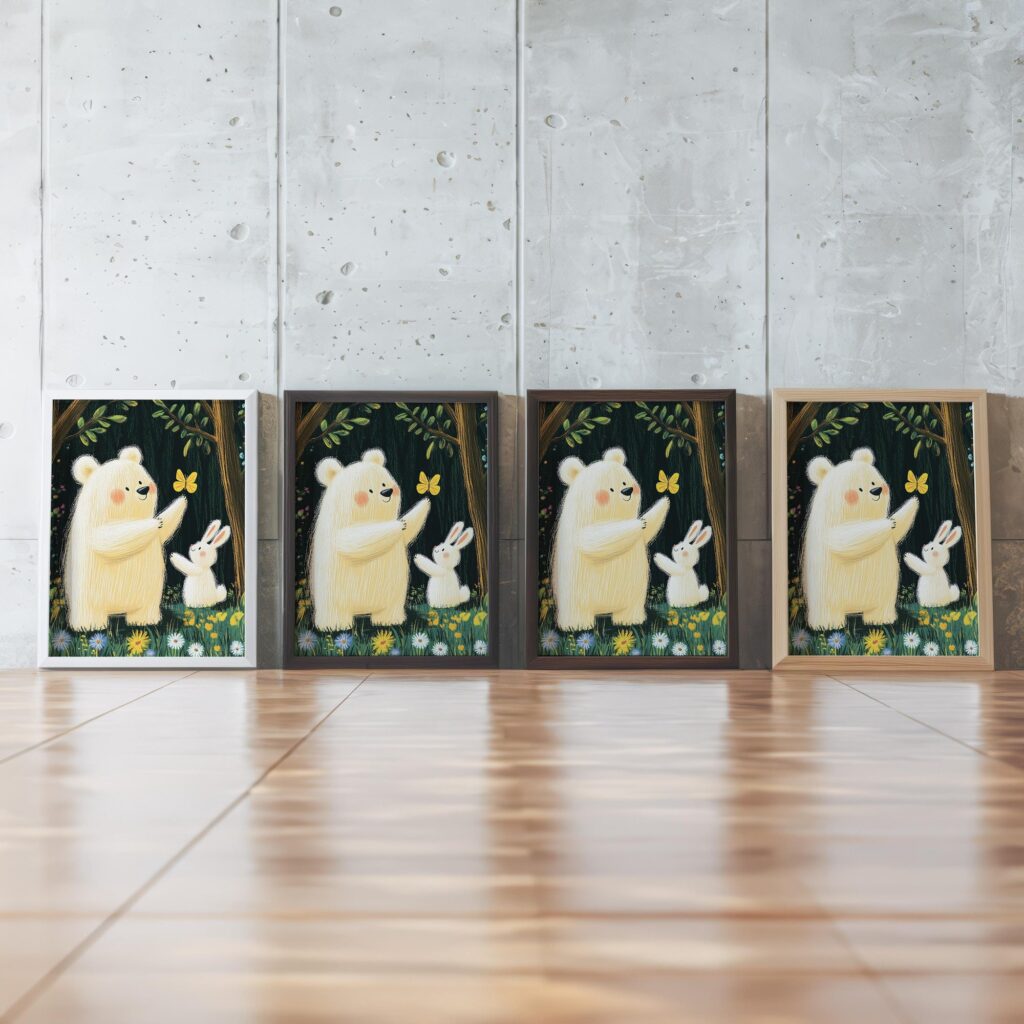 Whimsical Bear and Rabbit Nursery Art Print