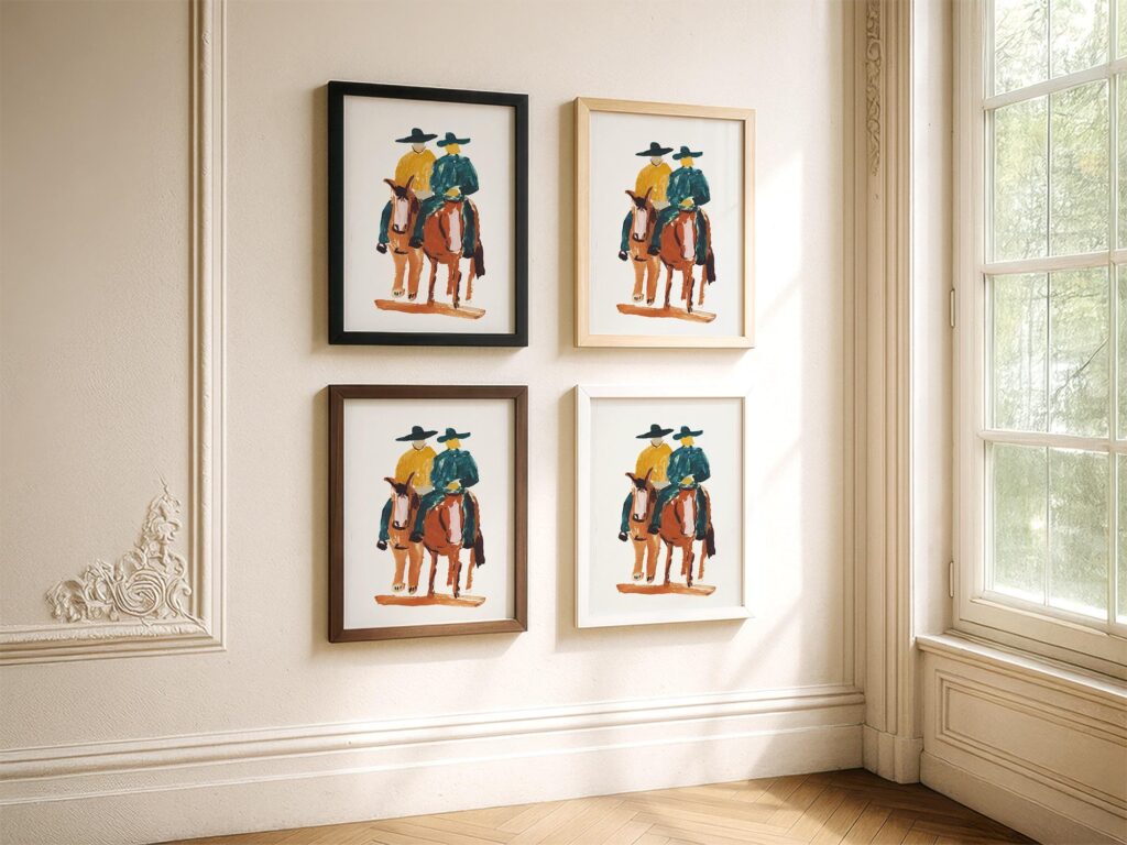 Abstract Cowboys on Horses Art Print