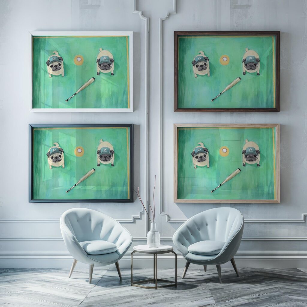 Baseball Pugs Art Print