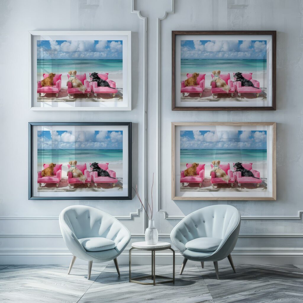 Beach Dogs Tropical Pink Art Print