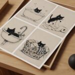 Black Cat Bathroom Print Set
