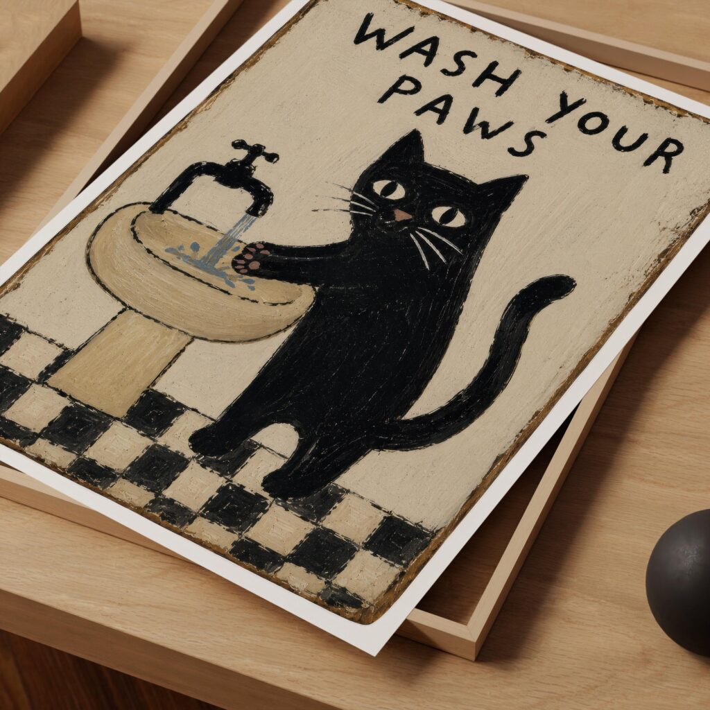 Black Cat Folk Art Print