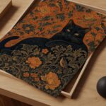 Black Cat with Birds on William Morris Floral Print
