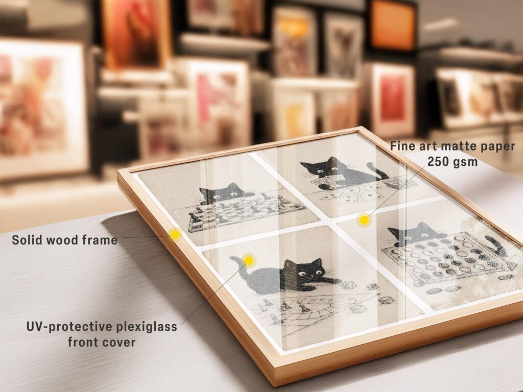 Black Cats Playing Board Games Print