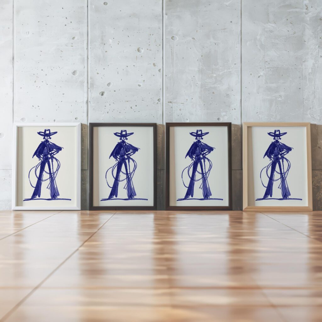 Blue Cowgirl Poster Set of 3