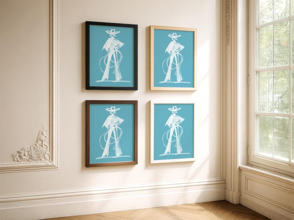 Blue White Cowgirl Poster