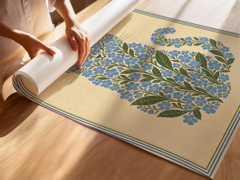 Cat Made of Blue Forget Me Not Flowers Print