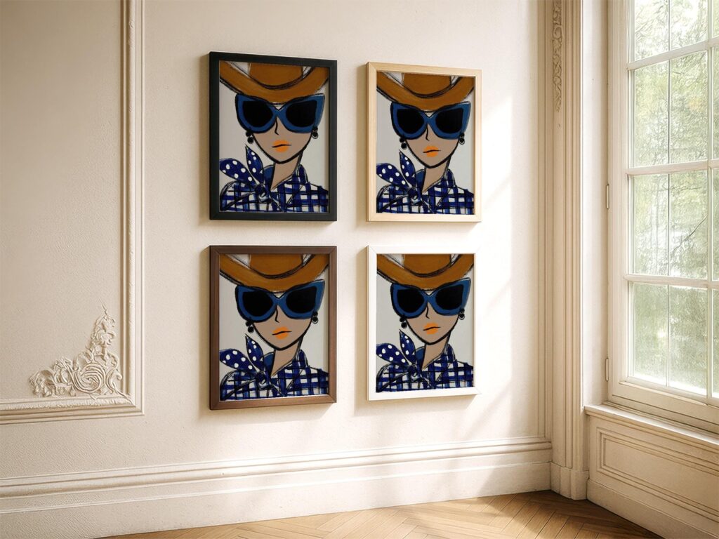 Chic Fashion Cowgirl In Blue Sunglasses Wall Art