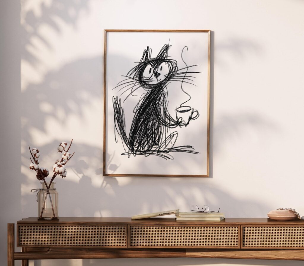 Coffee Scribble Cat Print
