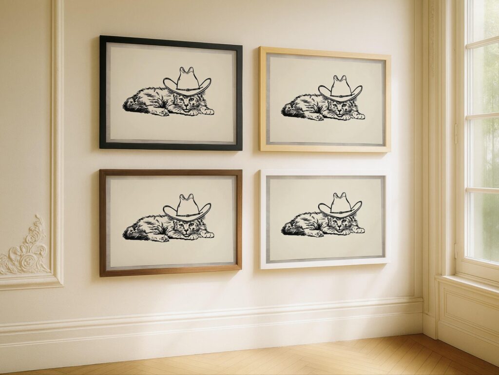 Cowboy Cat Line Art Print