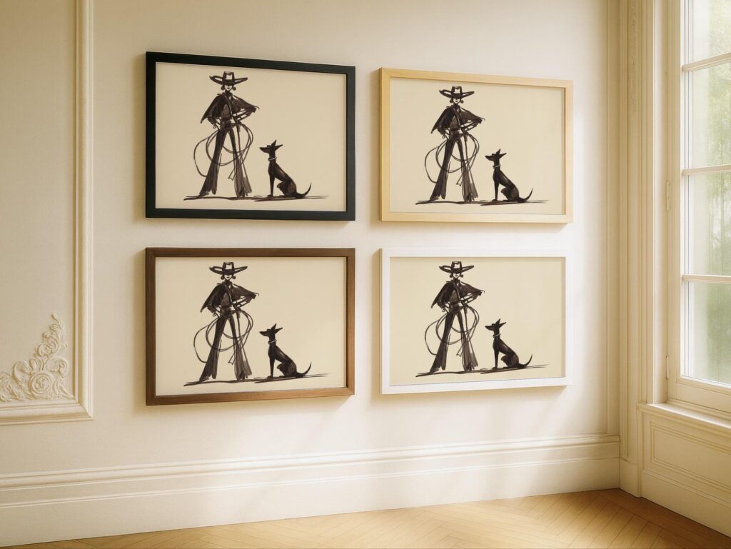 Cowgirl and Dog Ink Sketch Print