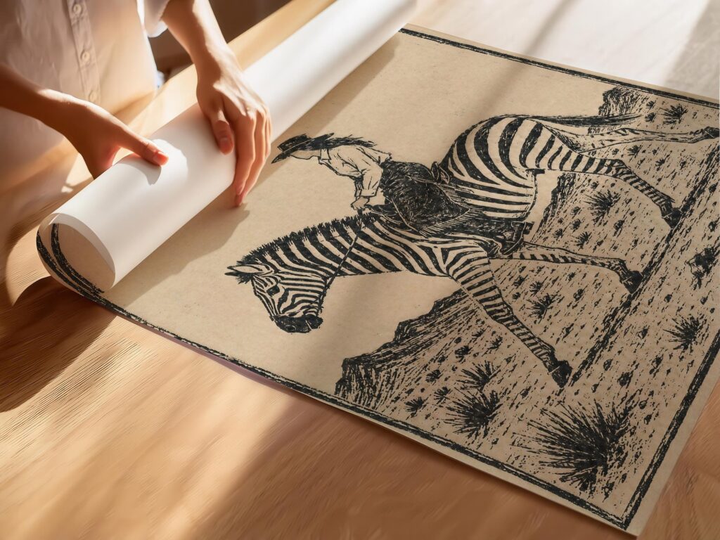 Cowgirl Riding a Zebra in the Desert Print