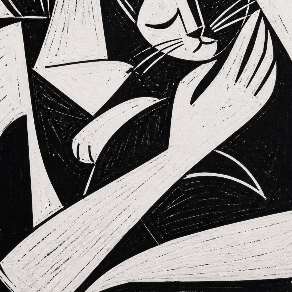 Cubist Woman and Cat Print