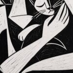 Cubist Woman and Cat Print