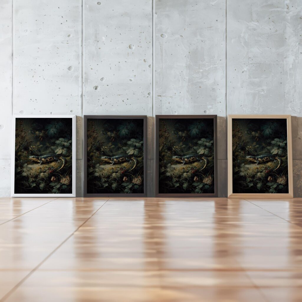 Dark Botanical Salamander Print