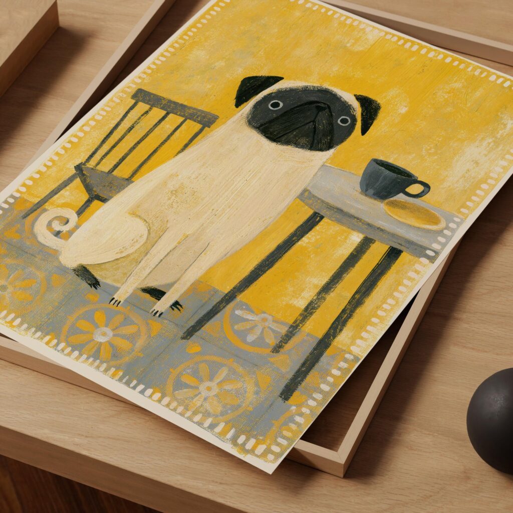 Folk Art Pug Coffee Print