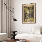 Frog in Water Art Nouveau Woodcut Print