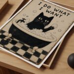 Funny Black Cat Bathtub Print