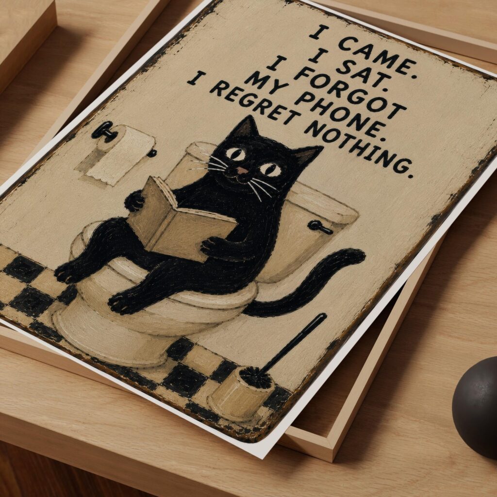 Funny Black Cat Toilet Print