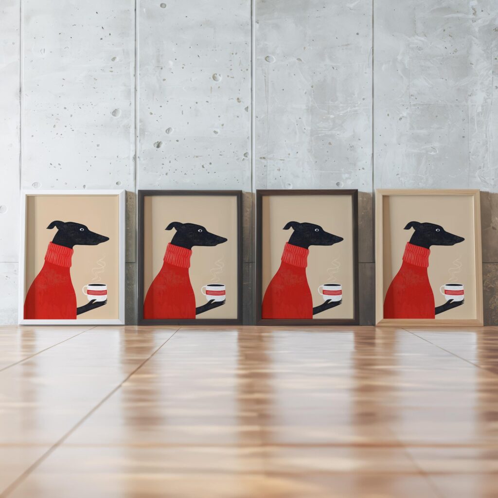 Greyhound and Rabbit Coffee Art Prints Set of 2