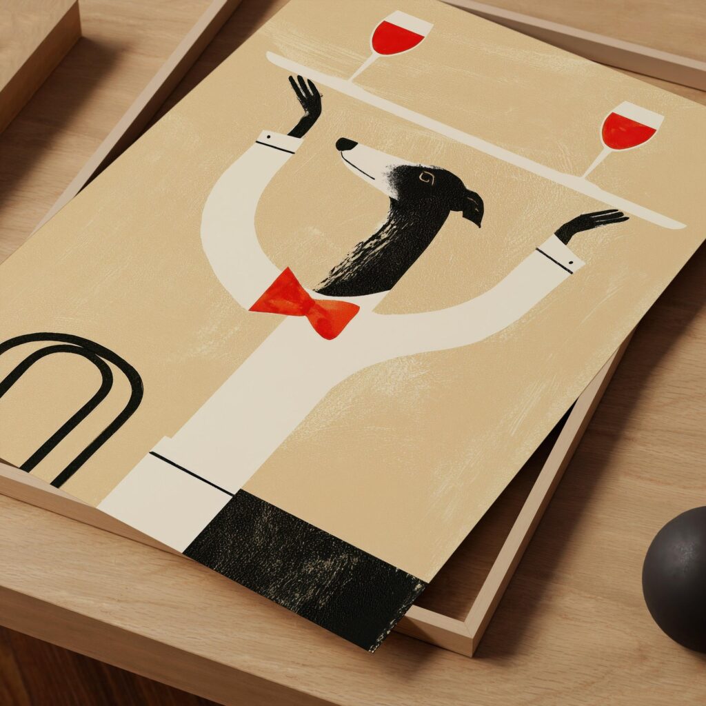 Greyhound Waiter Wine Print
