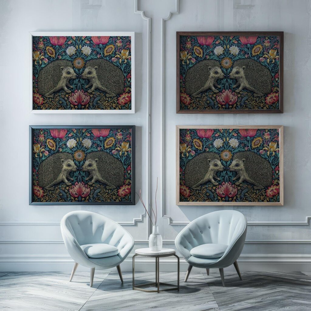 Hedgehog Dark Floral Wall Art Print