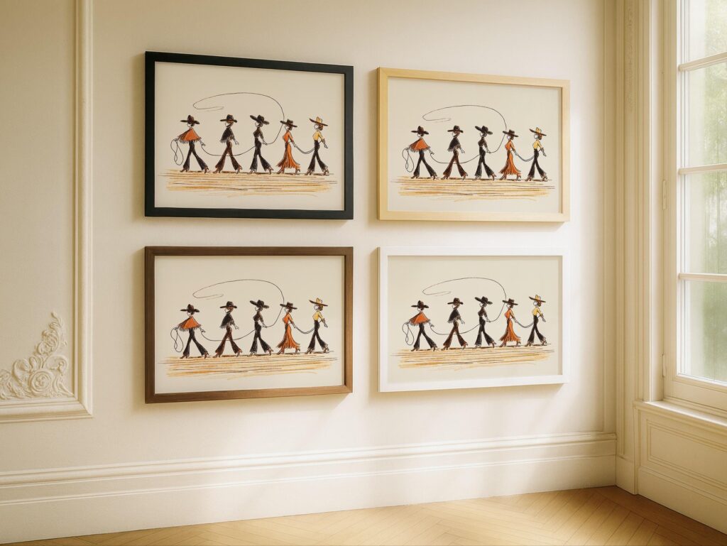 Line Dancing Cowgirls Art Print