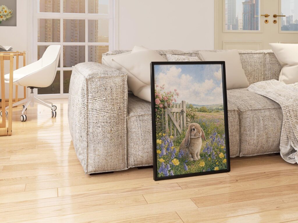 Lop Eared Bunny in a Bluebell Wildflower Meadow Print