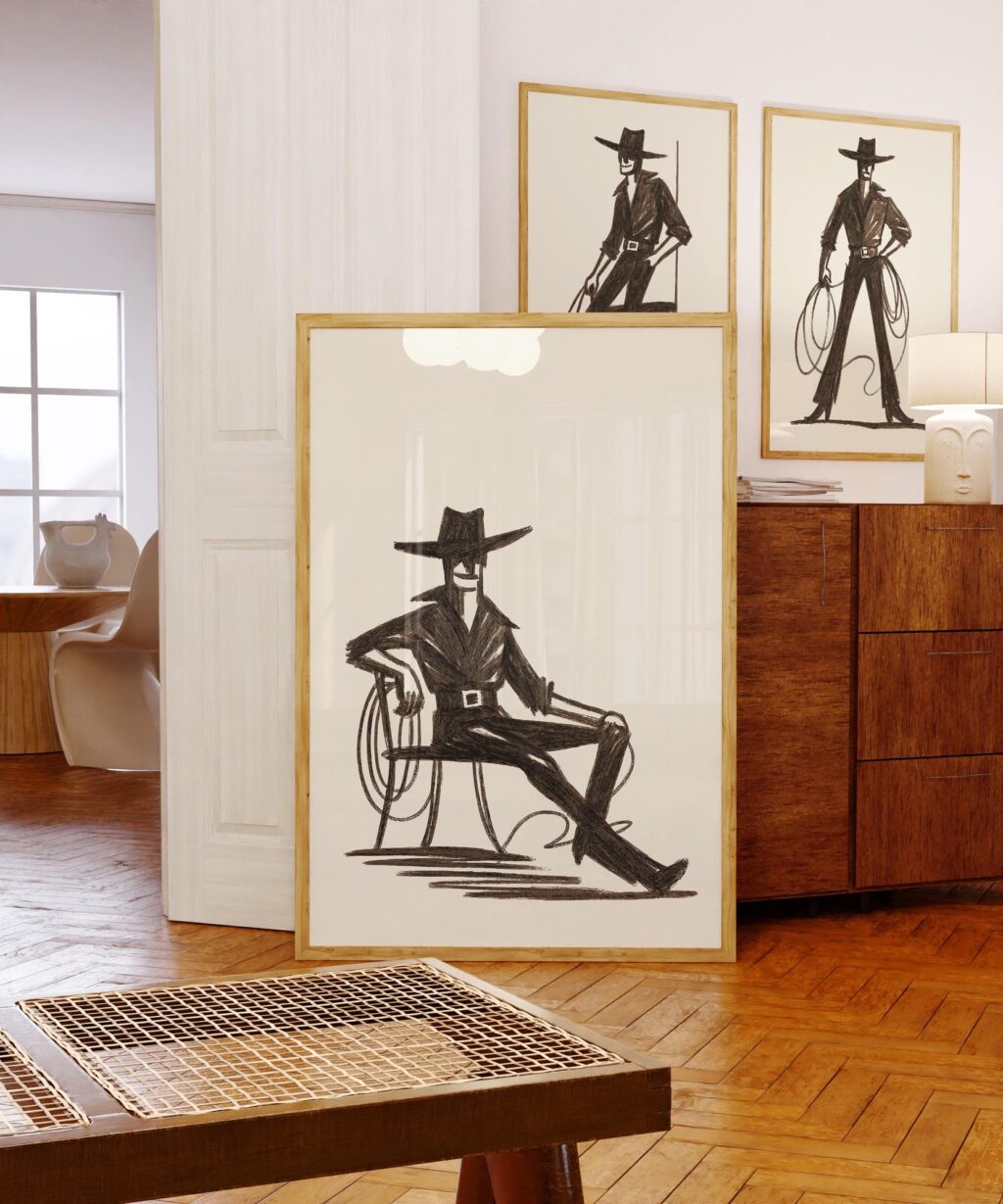 Minimalist Cowboy Wall Art Set of 3